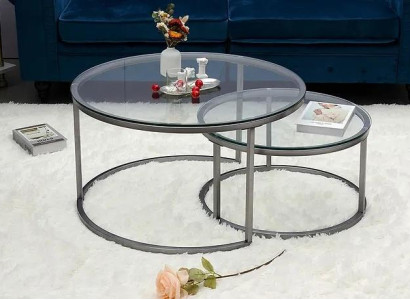 Coffee tables 2 parts Glass table top Metal gold-colored Living room furniture
